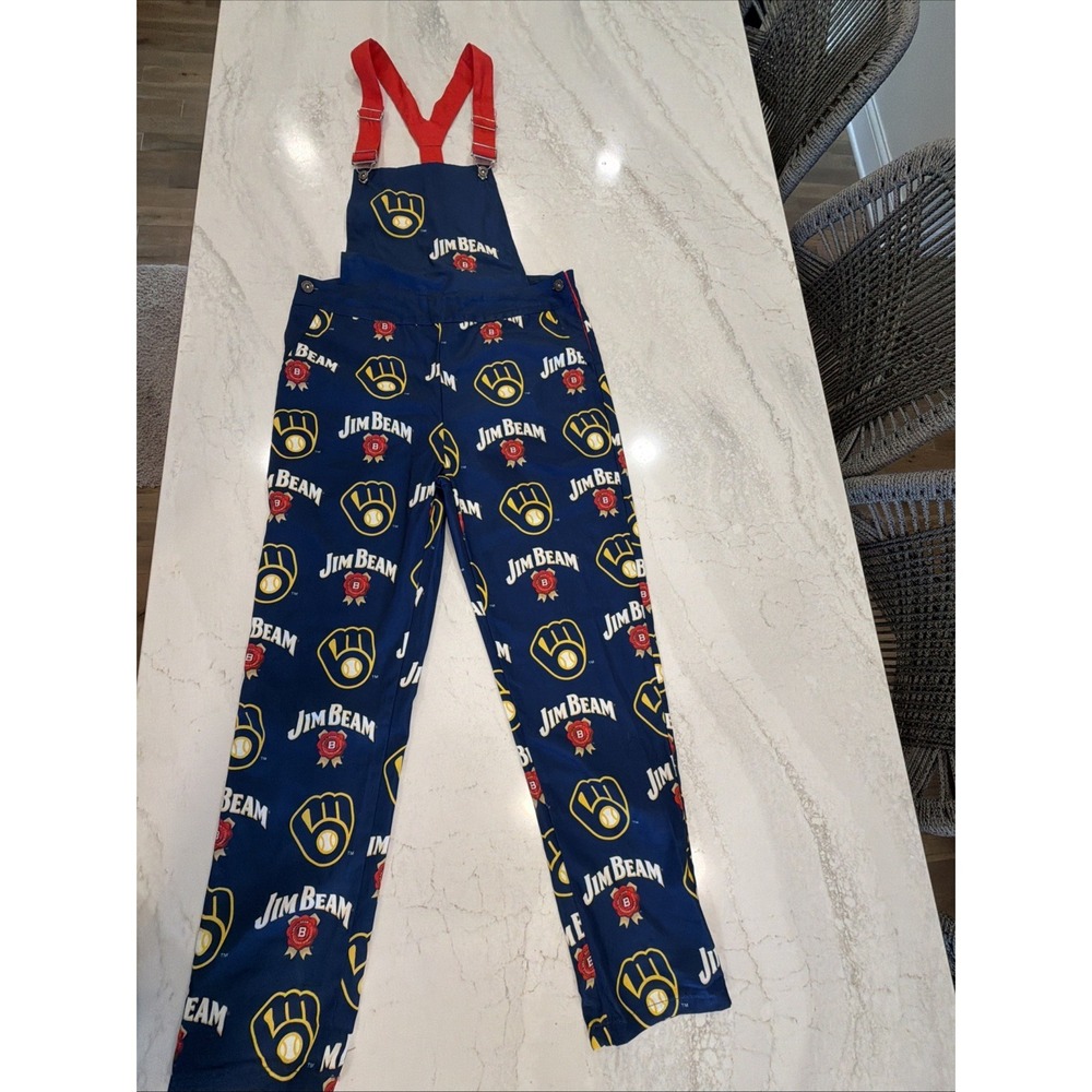 Milwaukee Brewers Jim Beam BSA/MLB 22 Drink Smart Overalls Bibs Size Medium EUC